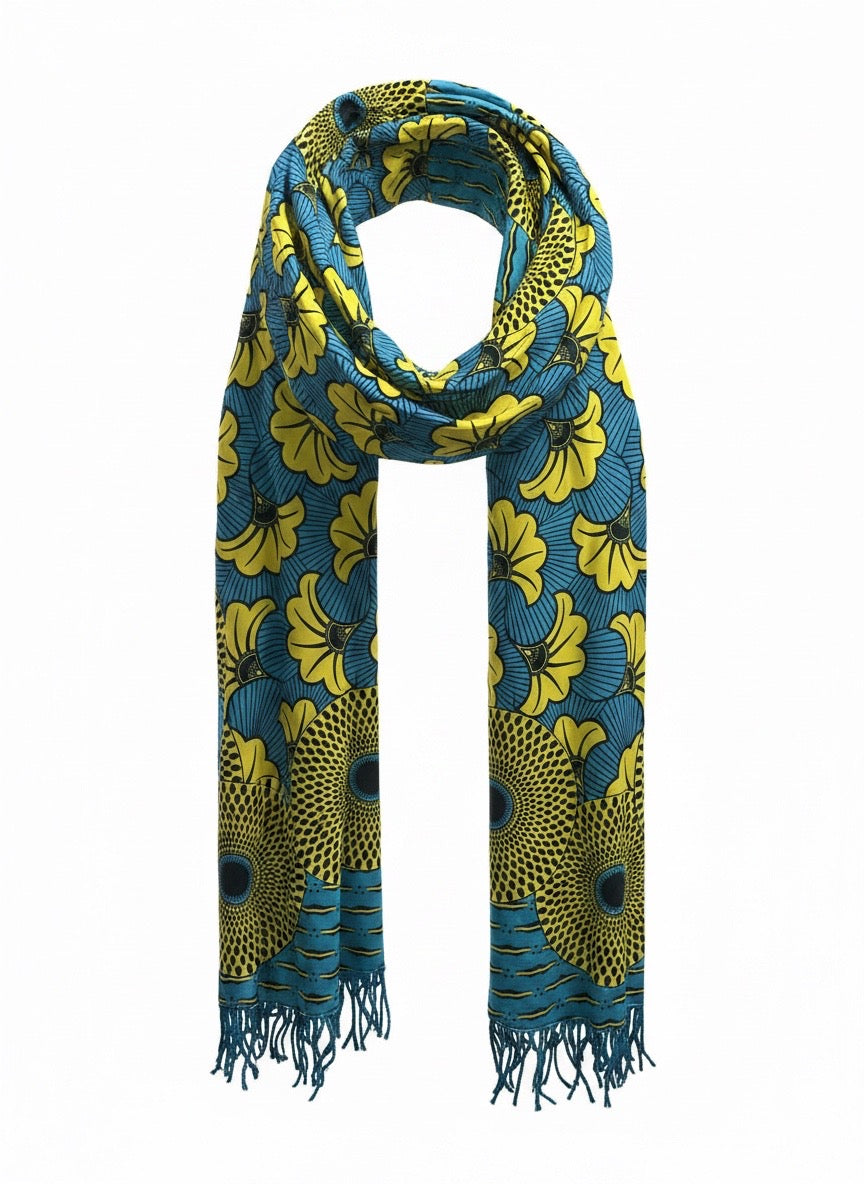 Foulard Wax Floral Bleu & Jaune