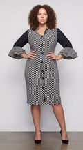 Robe Damier Noir & Blanc à Manches Volantées