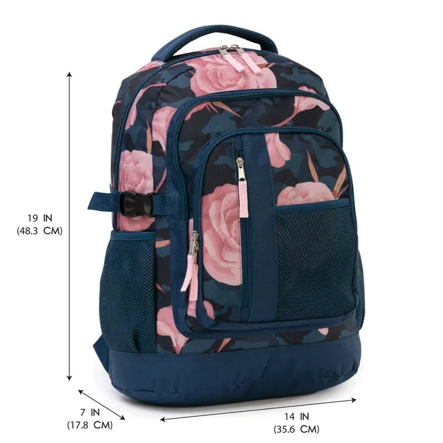 Sac à Dos Floral Bleu Marine et Rose - Motif Roses