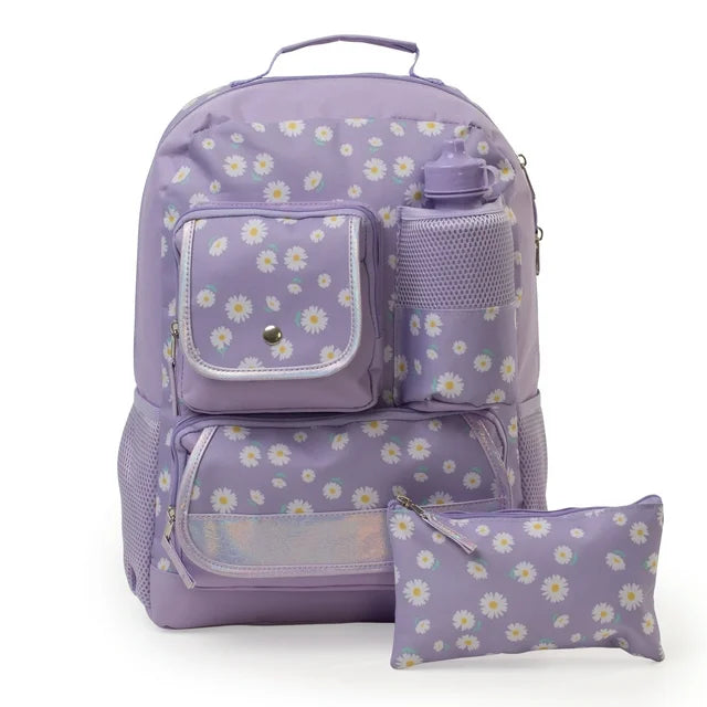Ensemble Sac à Dos Floral Noir et Rose - Trousse et Bouteille Incluses