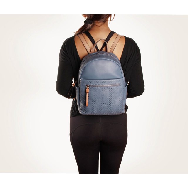 Sac à Dos Cuir Perforé Premium - Noir et Bleu Denim