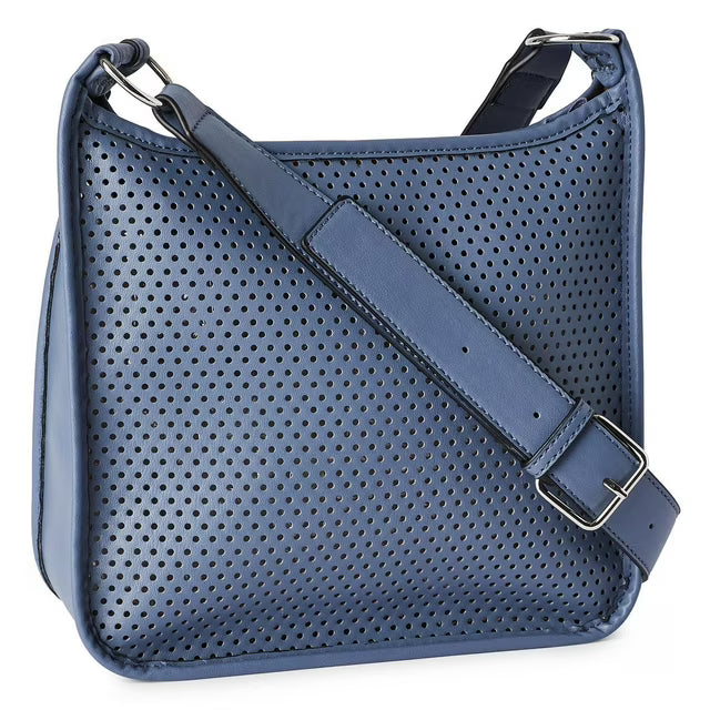 Sac Bandoulière Cuir Perforé - Bleu Marine et Blanc Crème