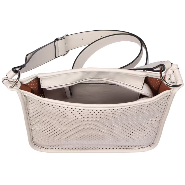 Sac Bandoulière Cuir Perforé - Bleu Marine et Blanc Crème