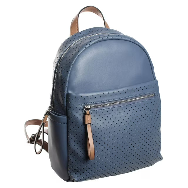 Sac à Dos Cuir Perforé Premium - Noir et Bleu Denim