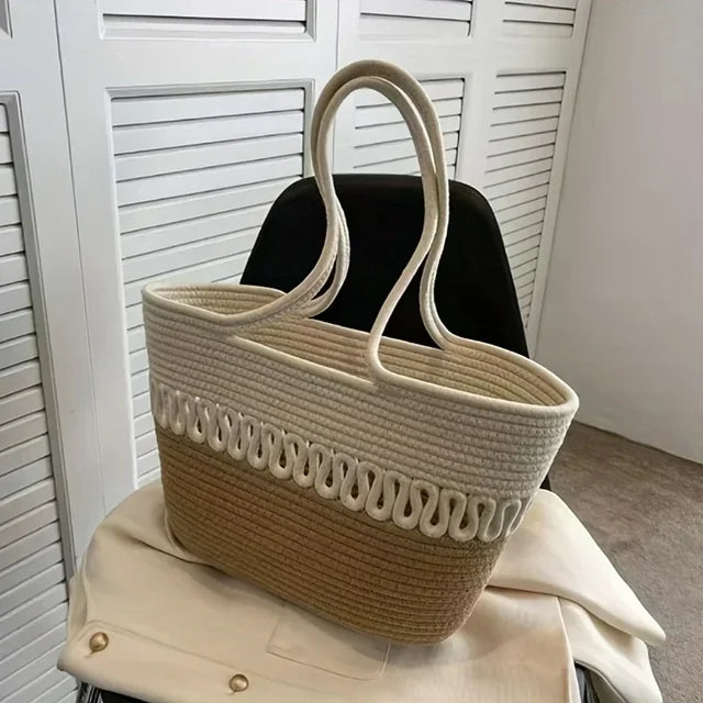 Sac Tressé Bicolore – Tote Bag Naturel