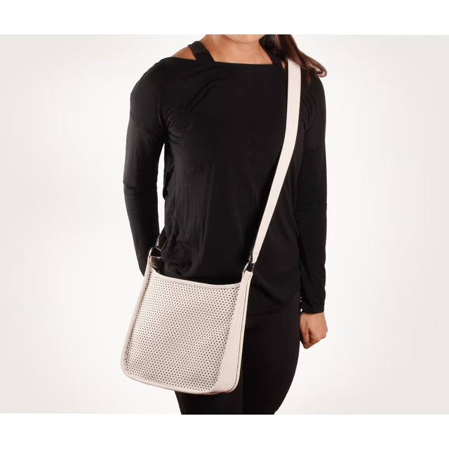 Sac Bandoulière Cuir Perforé - Bleu Marine et Blanc Crème