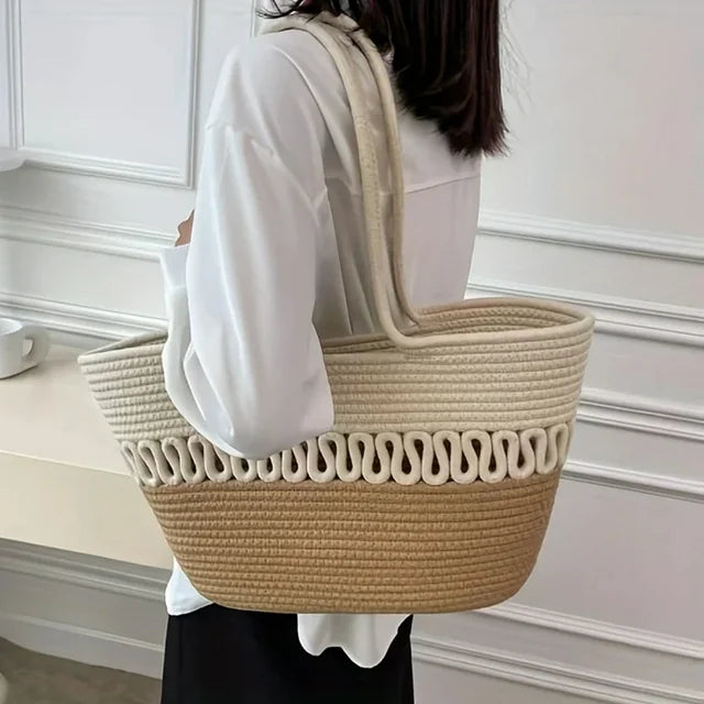 Sac Tressé Bicolore – Tote Bag Naturel