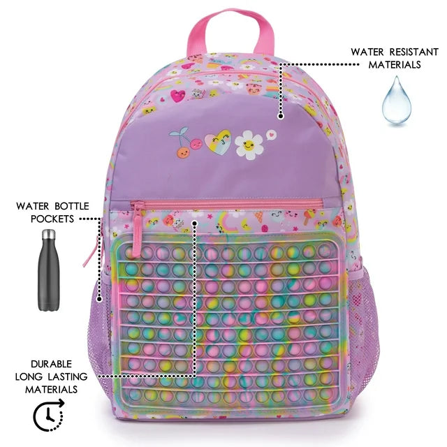 Sac à Dos Pop It Violet Émojis - Panneau Anti-Stress Inclus