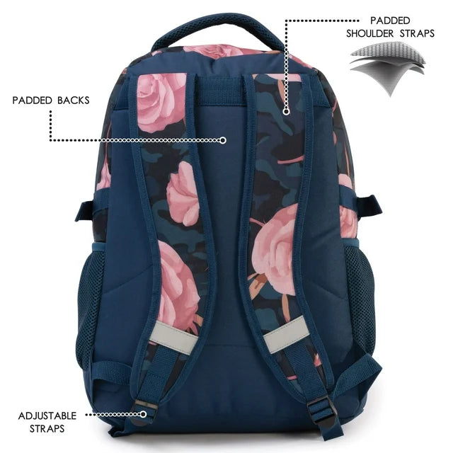 Sac à Dos Floral Bleu Marine et Rose - Motif Roses