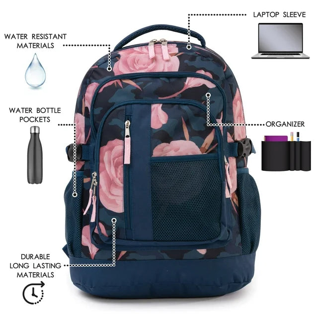 Sac à Dos Floral Bleu Marine et Rose - Motif Roses