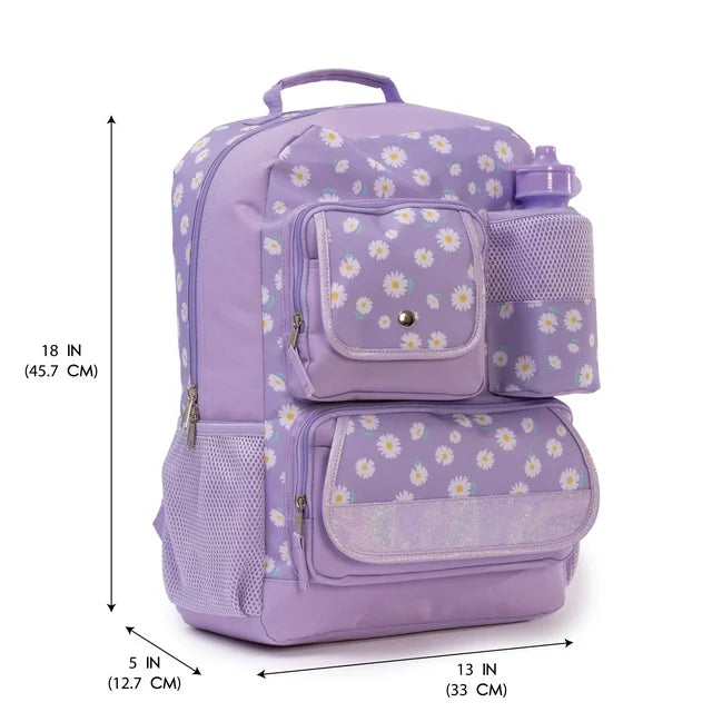 Ensemble Sac à Dos Floral Noir et Rose - Trousse et Bouteille Incluses