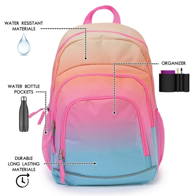 Sac à Dos Dégradé Arc-en-Ciel Pastel - Rose Bleu Turquoise