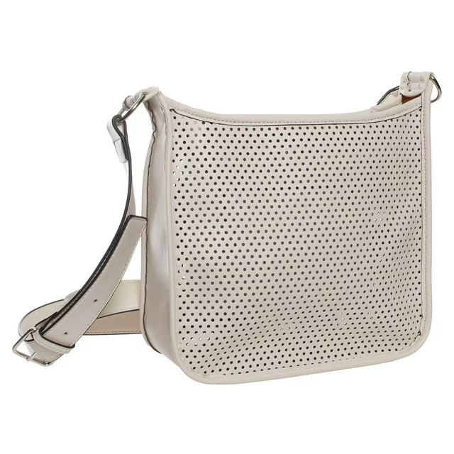 Sac Bandoulière Cuir Perforé - Bleu Marine et Blanc Crème