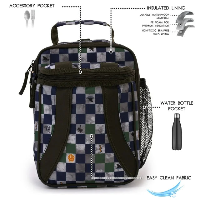 Jetstream Deluxe Kids Lunch Bag Insulated with Front Pocket, Side Mesh & Padded Handle